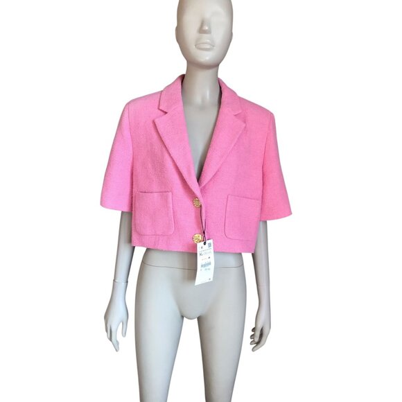 NWT Zara Pink Cropped Short Sleeve Blazer - Picture 2 of 5